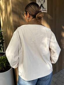 Dazy Plus 大码女式撞色拼接翻领拉链休闲外套，春秋季女式外套