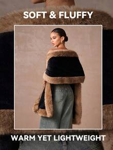 Lumalex 秋冬户外仿兔毛撞色披肩女式仿皮草外套女式仿皮草大衣女式冬季叠穿单品仿皮草披肩黑棕色仿皮草女式轻松舒适奢华舞会聚会派对宴会低调复古闪亮假日派对锐舞节郊游度假热门户外丰富层次婚礼季宴会身份证古尔邦节古尔邦节派对新年寒冷天气秋季新款女装 - 黑色 - 查看 4