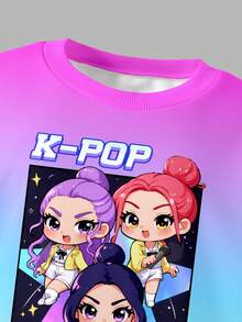 Sparklyn 2pcs/Set KPOP Graphic Print Top, Tween Girl Crew Neck Sweatshirt And Leggings Set, Fashionable Casual, Suitable For Autumn/Winter - Multicolor - View 7
