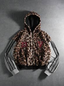 PAVTROS Manfinity Streetrush 男士街头风流行 INS 同款时尚豹纹拉链连帽卫衣，哥特风，街头服饰，运动套装，颓废风，保暖冬季，圣诞节，长袖上衣