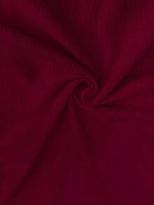 Franclia T-shirt à manches longues ajusté avec épaules obliques de couleur unie pour femmes grandes tailles,Topt tricoté côtelé - Rouge - Voir 3