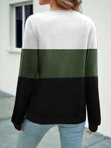 INAWLY V领休闲长袖拼色卫衣 - 彩色 - 查看 2