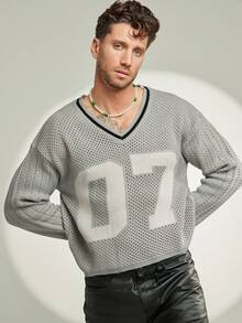FeverCity Men's Casual Numeric Pattern Sweater, Autumn/Winter - Grey - View 1
