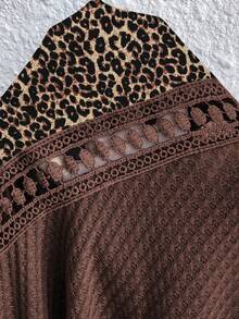 EMERY ROSE Plus Size Solid & Leopard Print Patchwork Crew Neck Long Sleeve Sweatshirt - Multicolor - View 7