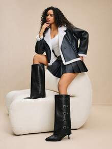 Daringsoles 时尚百搭休闲纯色尖头及膝靴，适合日常外出，秋冬 - 黑色 - 查看 4