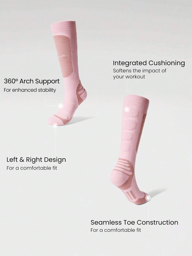 1-Pair Skiing Collection Frost Ease Cozy Warm Merino-Wool Blend Arch Ankle Support Cuffs Seamless Toe Knee-High Socks Outdoor  Daily Active Wear Spring Summer