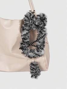 ROMWE Kawaii 1 pieza Llavero de peluche de gato con estampado de leopardo lindo, Soporte de tarjeta con remache punk, Decoración de tarjeta de 3 pulgadas de ídolo Y2K para bolso - Gris negro - Ver 3