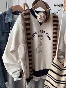 Resyla 可爱小狗图案宽松圆领长袖运动衫，适合毕业、返校和日常穿着 - 彩色 - 查看 1