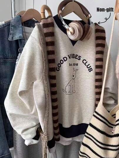 Resyla 可爱小狗图案宽松圆领长袖运动衫，适合毕业、返校和日常穿着