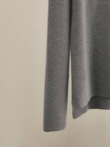 SHEIN LUNE Women's Solid Color Metal Button Design Raglan Sleeve Casual Pullover Sweater, Autumn/Winter - Grey - View 5