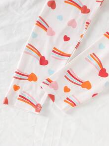 2pcs/Set Toddler Girls' Long Sleeve Top And Pants Set With Heart Pattern, Ruffle Hem, Casual, Comfortable, Cute, With Headband, Home Wear, Spring/Autumn - Apricot - View 6