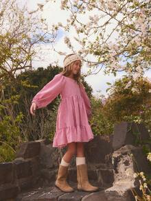 Red & White Plaid Long Sleeve Mini Dress, Suitable For Christmas Parties, Casual Outings, Vibrant And Youthful, Suitable For Spring And Autumn - Red and White - View 10