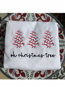 INAWLY Women's Round Neck Long Sleeve Christmas Tree Pattern Casual Versatile Sweatshirt - White - View 4