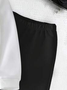 2 件男童图案 T 恤休闲舒适运动衫套装、字母印花上衣、长袖衬衫和运动裤，适合秋冬 - 彩色 - 查看 6