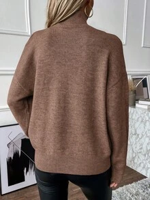 EMERY ROSE Áo len dài tay trễ vai màu trơn thời trang rộng rãi cho nữ, Thu/Đông - màu nâu - Xem 3