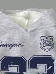 2 件套青少年女孩休闲简约图案 23 印花连帽衫和紧身裤，适合运动、街头、返校、秋冬 - 彩色 - 查看 3