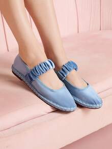 CUCCOO DOLLMOD Giày bệt Mary Jane nhung cổ điển, màu xanh nhạt thanh lịch, thoải mái, co giãn, xếp ly dành cho nữ - Màu xanh nhạt - Xem 8