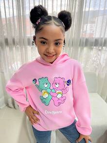 SHEIN X Care Bears Felpa con cappuccio oversize con stampa orso carina per ragazze pre-adolescenti, casual e versatile per uso quotidiano
