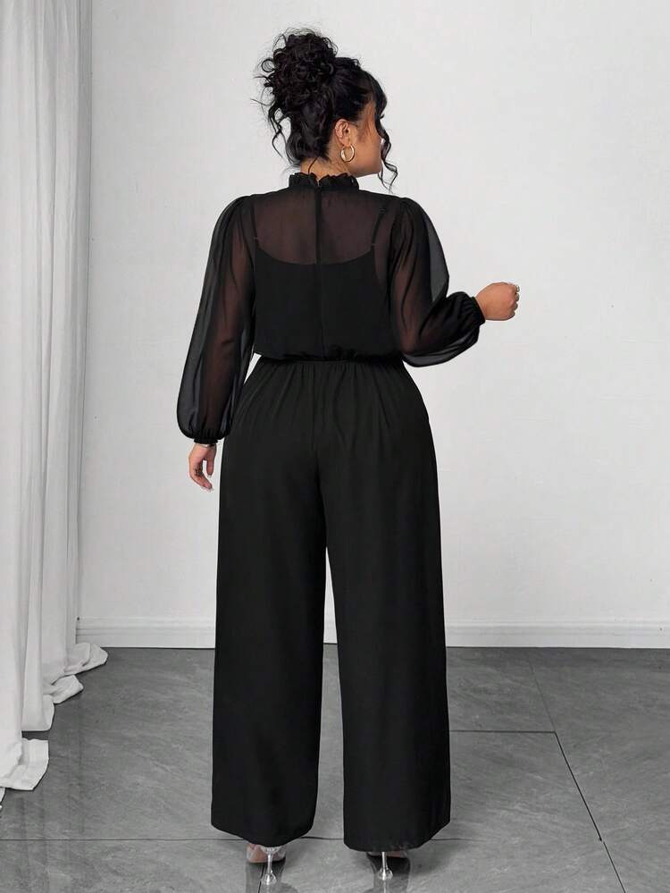 Auvina Bộ đồ liền thân dệt kim cỡ lớn thanh lịch, thoải mái cho mùa thu đi làm dành cho nữ - màu đen - Xem 2