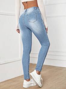EMERY ROSE Plus Size Women High Waist Pockets Casual Slim Fit Jeans Winter New Year - Light Wash - View 2