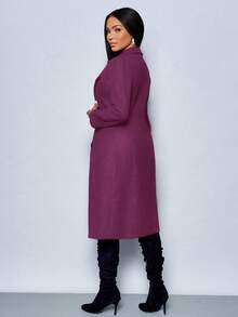 SOLERSUN 冬季女装优雅性感新年派对圣诞冬季夹克保暖长款妮子西装外套职业通勤收腰冬季夹克感恩节女装中长款外套 - 紫色 - 查看 2