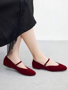 CUCCOO BIZCHIC Sepatu Loafer Datar Kasual Wanita dengan Desain Gesper untuk Pemakaian Sehari-hari, Cocok untuk Natal dan Musim Semi. - Burgundy - View 5