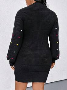 EMERY ROSE Damen Farbblock strukturiertes Rollkragen Lässig bequemes Pulloverkleid, Herbst/Winter - Schwarz - Übersicht 2