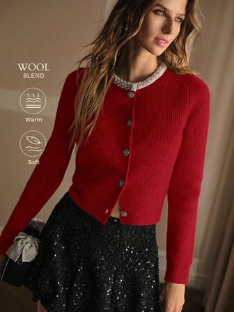 MOTF PREMIUM ELEGANT DAGLIG STICKAD KOFTA MED STRASS, HÖST/VINTER