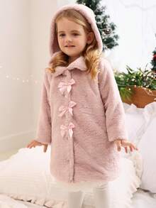 SHEIN Abrigo con capucha rosa para bebé/niña pequeña, diseño de cuello con solapa de manga larga, dulce y versátil, adecuado para salidas diarias
