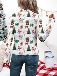 SHEIN Clasi Santa Claus Print Women's Blazer, Suitable For Christmas Outerwear - Multicolor - View 2