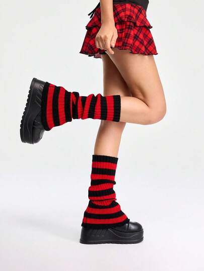 Kawaii Calentadores de piernas negros versátiles y casuales para mujer, otoño/invierno