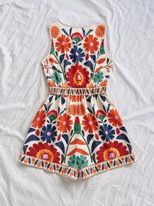 Soleia Women's Floral Print V-Neck Sleeveless Casual Jumpsuit Carnival, - Multicolor - View 2