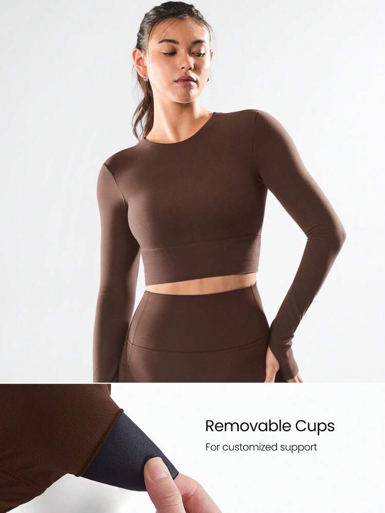 FeatherFit™ Criss Cross Backless Cropped Sports Long Sleeve Tee Low Impact Yoga Pilates Daily