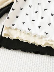 Cozy Pixies 3pcs Baby Girl Solid Color Knit Soft Round Neck Long Sleeve Ruffle Hem Pullover Sweater Set - White - View 6