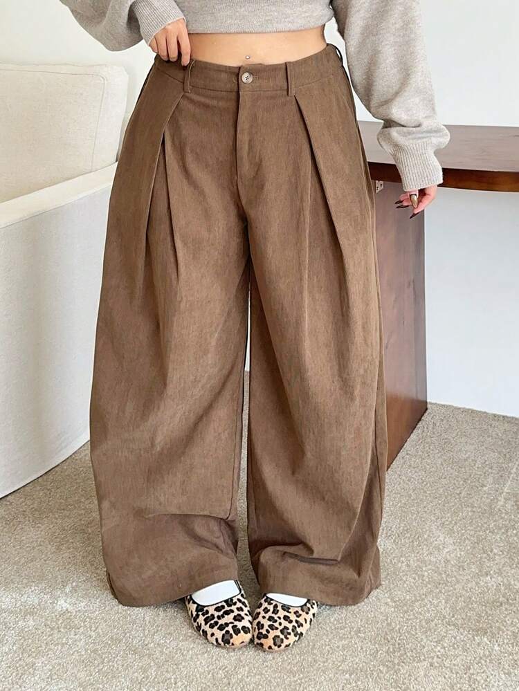 Dazy Plus Plus Size Women Solid Color Thick Corduroy Straight Leg Casual Pants, Autumn/Winter