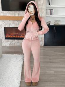 SHEIN EZwear 女式罗纹保暖内衬两件套，适合秋冬季日常穿着 - 粉色 - 查看 6