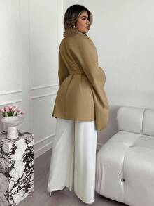 Lyxana Áo choàng Poncho buộc cổ lông giả cao cấp cổ điển dành cho nữ, mùa thu/đông - Màu Khaki - Xem 2