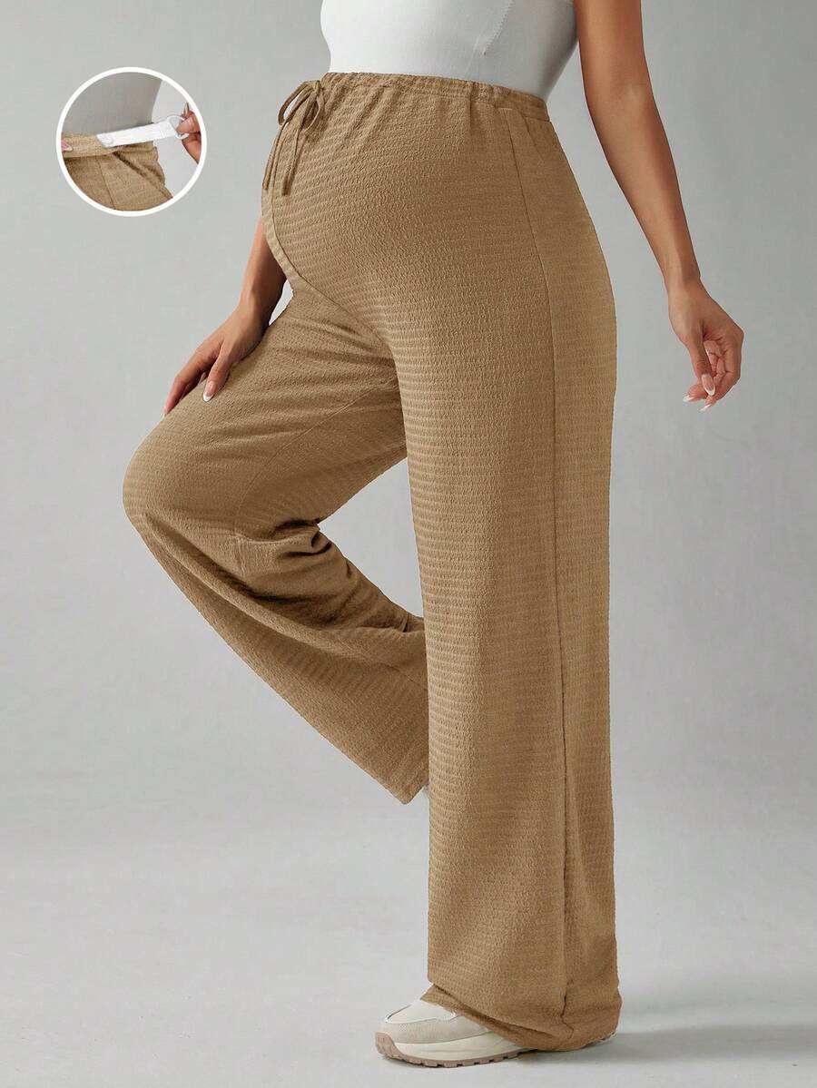 SHEIN Maternity Solid Color Adjustable Waist Wide Leg Loose Casual Pants Business Casual Woman Pants Women S Dress Pants Brown Pants For Women Slacks For Women - Brown - View 1