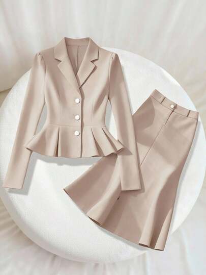 Franclia 2 件套女士优雅法式海军蓝收腰鱼尾下摆连衣裙，秋季新品