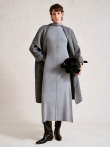 SHEIN Stylify 秋冬高领修身紧身中长连衣裙，优雅设计，长袖，针织长裙，适合高个子女性 - 淺灰色 - 查看 7