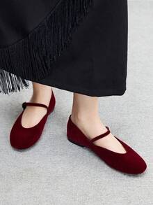 CUCCOO BIZCHIC Sepatu Loafer Datar Kasual Wanita dengan Desain Gesper untuk Pemakaian Sehari-hari, Cocok untuk Natal dan Musim Semi. - Burgundy - View 4