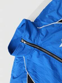 PAVTROS 男士复古风运动套装两件套，立领外套和运动裤，蓝黑撞色设计，独特亮眼，适合运动、户外、返校、休闲穿着、节日礼物。男士慢跑套装，健身套装，男士运动服，运动套装，健身服，男士套装，街头风，朋友，情侣装，宽松版型，男士，印花，日系风格，男女通用，我爱我的女朋友 - 黑色 - 查看 4