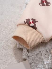 Cozy Pixies 2pcs Baby Boy Cartoon Bear Pattern Contrast Color Hooded Sweatshirt And Elastic Waist Pants Set - Khaki - View 3