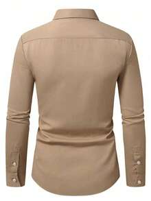 Manfinity Homme Plus Size Men's Solid Color Business Casual Long Sleeve Shirt - Camel - View 2