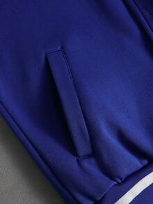 Aesthetic Post 男士时尚休闲学院风印花长袖夹克，蓝色棒球夹克 - 藍白色 - 查看 4