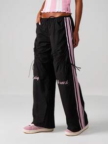 Missguided x Playboy Pantalones cargo de pierna ancha casual con detalles fruncidos y adornos de rayas laterales para ropa urbana - Multicolor - Ver 5