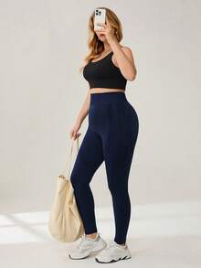 Auralis Athleisure Plus Size Women Seamless Butt-Lifting Sports Pants Blue Yoga Leggings, Blue Sweatpants, Blue Pants For Women, Fall /Winter Joggers For Women, Women's Sportswear For All Seasons - Navy Blue - View 7