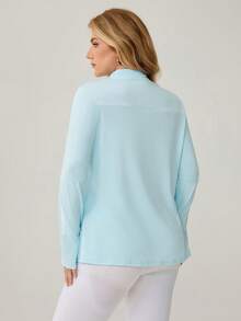 Auralis Athleisure Plus Size Women's Solid Color Front Zipper Simple Long Sleeve Casual Zip Up Sweatshirt, Yoga, Jogging Shirt, Women's Sportswear For Fall/Winter - Dusty Blue - View 3