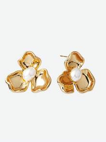 Opalesca Women Stud Earrings,Outfits,Old Money,Wedding/Bridal Accessories,Fairycore/Fairy,Pearl,Metallic/Texture,Fall/Autumn/Winter,Elegant,For Mom/Women/Girl/Mother,Premium,Vintage,Layered - Gold - View 4