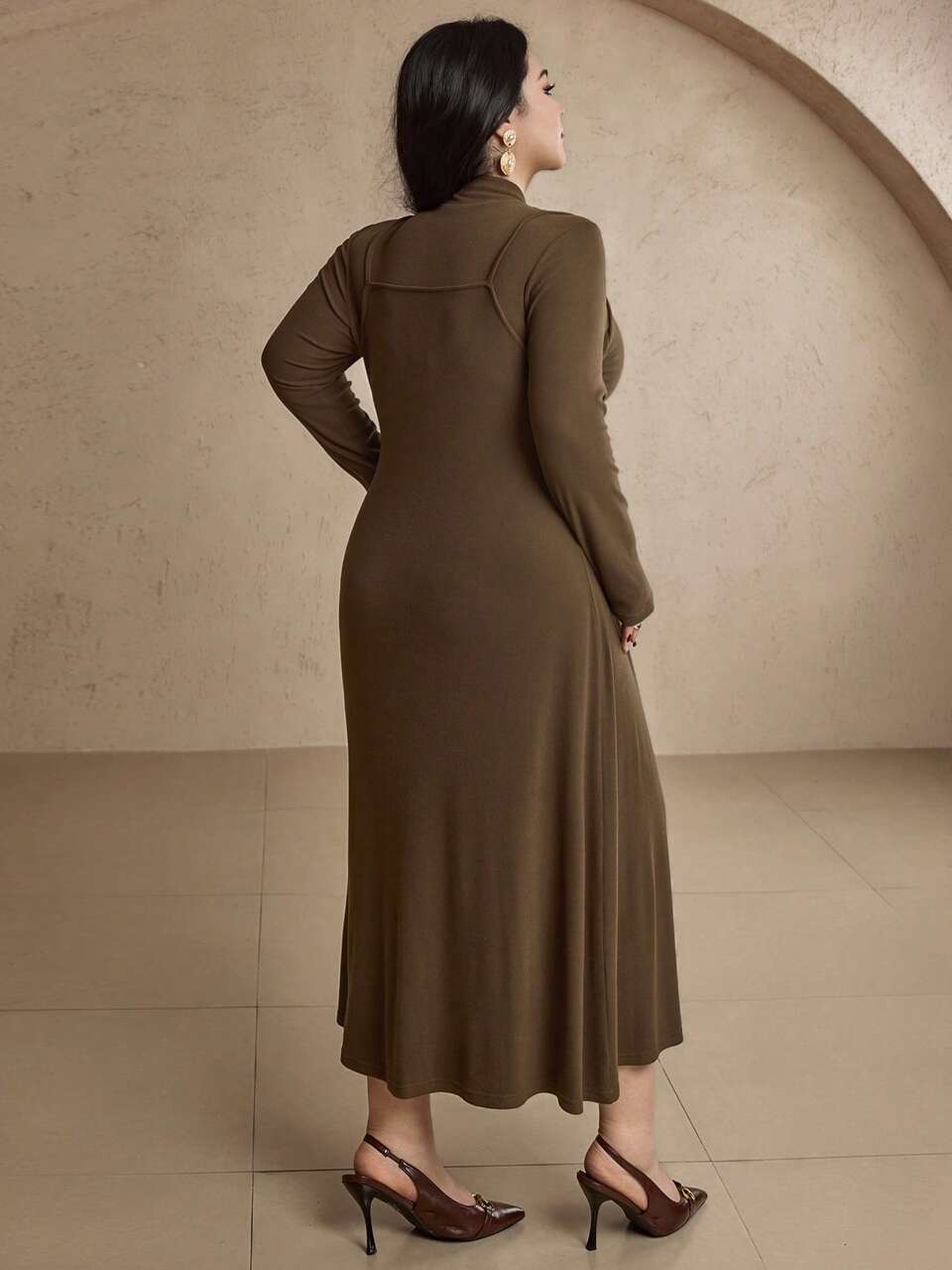 Dazy Plus Plus Size Women Solid Color Elastic Fitted 2 In 1 Design Party Maxi Dress, Elegant